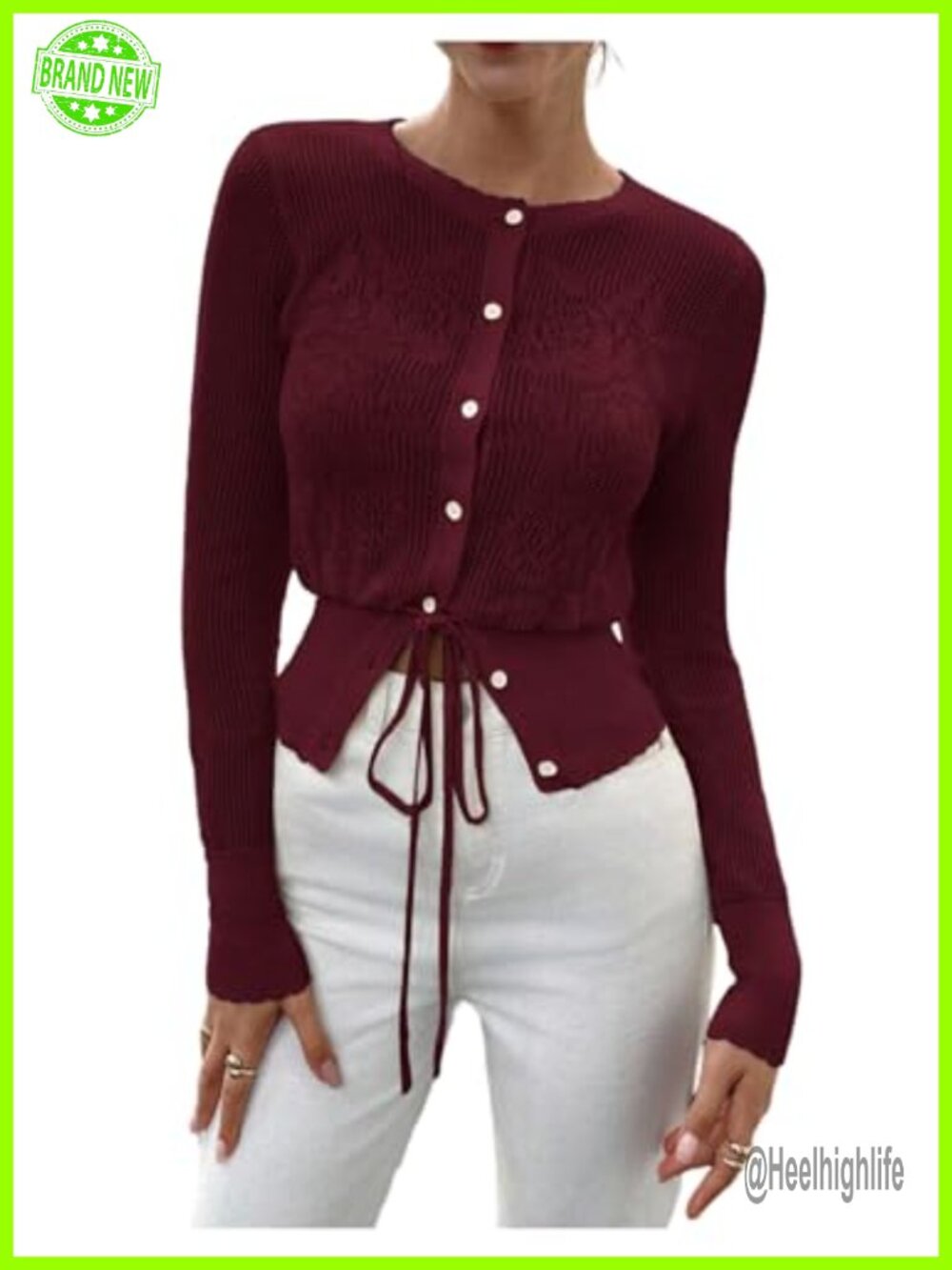 Button Up Cardigan Sweater Hollow Out Flower Knit Slim Fit Fall